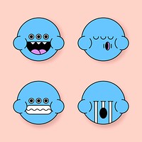Blue monster frog emoji sticker set vector