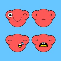 Red monster frog emoticon sticker set template