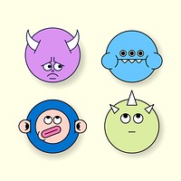 Mixed funky monster emoji stickers set vector