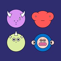 Mixed funky monster emoji stickers set template