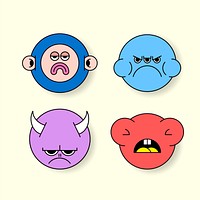 Mixed funky monster emoji stickers set vector