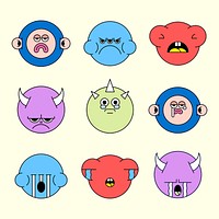 Mixed funky monster emoji stickers set template