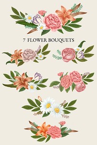 Vintage flower bouquets mobile phone wallpaper illustration mockup