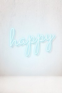 Blue happy neon word vector