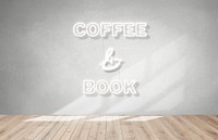 Coffee &amp; book neon word on a concrete wall