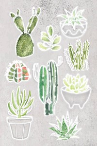 Green neon cactus collection on a gray background vector