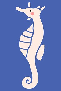 White seahorse on blue background mockup illustration