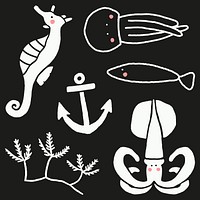 Hand drawn underwater animal set template illustration
