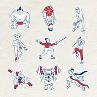 Athletes doodle character collection illustration
