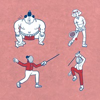 Athletes doodle character collection vector