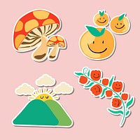 Cute natural doodle sticker set on a pink background illustration
