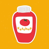 Cute ketchup sauce bottle doodle sticker with a white border vector