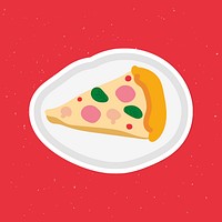 Slice of pizza doodle sticker with a white border vector