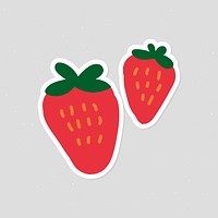 Cute strawberries doodle sticker with a white border vector