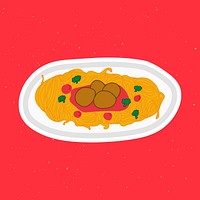 Spaghetti meatball doodle sticker with a white border vector