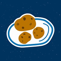 Cute chocolate chip cookies doodle sticker with a white border vector