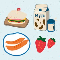 Cute food doodle sticker design eleement set vector