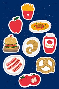 Cute food doodle sticker with a white border set vector