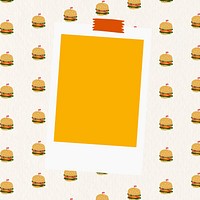 Psd instant photo frame on burger pattern background