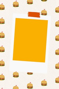 Psd instant photo frame on burger pattern background