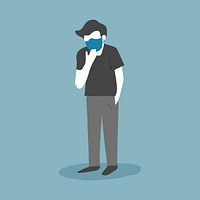 Sick man wearing a protective face mask illustration