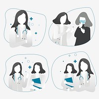 Doctor and nurse with patient characters vector set