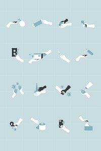Coronavirus prevention and protection hand icon set vector 