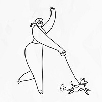 COVID-19 new normal woman walking dog doodle character