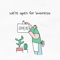 We&#39;re open for business vector new normal lifestyle cute social media post