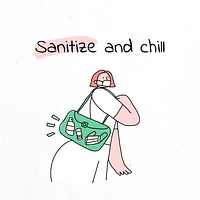 Sanitize and chill new normal lifestyle doodle social media post