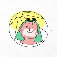 Girl in summer and mask new normal lifestyle doodle illustration