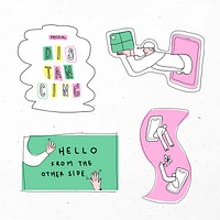 Cute COVID-19 vector doodle journal stickers set