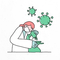 Covid 19 vaccine development doodle illustration