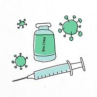 Vaccine injection vector doodle illustration vial with needle doodle for clinical trial