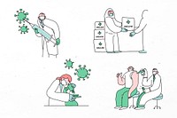 Covid 19 vaccine development vector doodles illustration