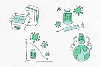 Covid 19 vaccine study vector doodles illustration
