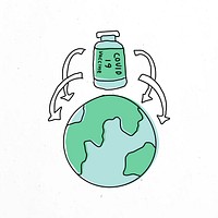 Global covid 19 vaccination doodle illustration