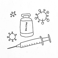 Vaccine injection vector doodle illustration vial with needle doodle for clinical trial