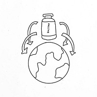 Global vaccination doodle illustration worldwide distribution