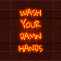 Orange wash your hands neon sign vector