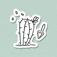 Planting cactus doodle sticker vector