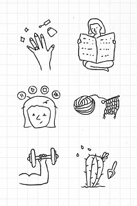 Activities at home doodle style vector set