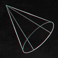 3D geometric cone with glitch effect on a black background
