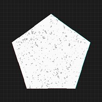 White pentagon shape with glitch effect on a black background