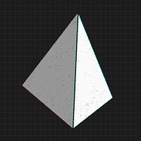 Gray 3D tetrahedron with glitch effect on a black background 