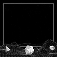 Gray geometric shapes on a wireframe wave background vector