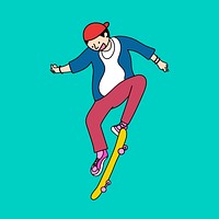 Young skateboarder character on green background vector