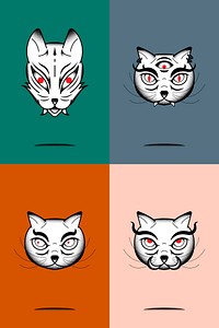 Bakeneko Japanese monster cat element set vector