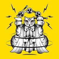 Bakeneko with Raijin drums, Japanese monster cat element on a yellow background vector