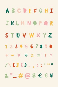 Alphabet, Numbers, Symbols vector font set